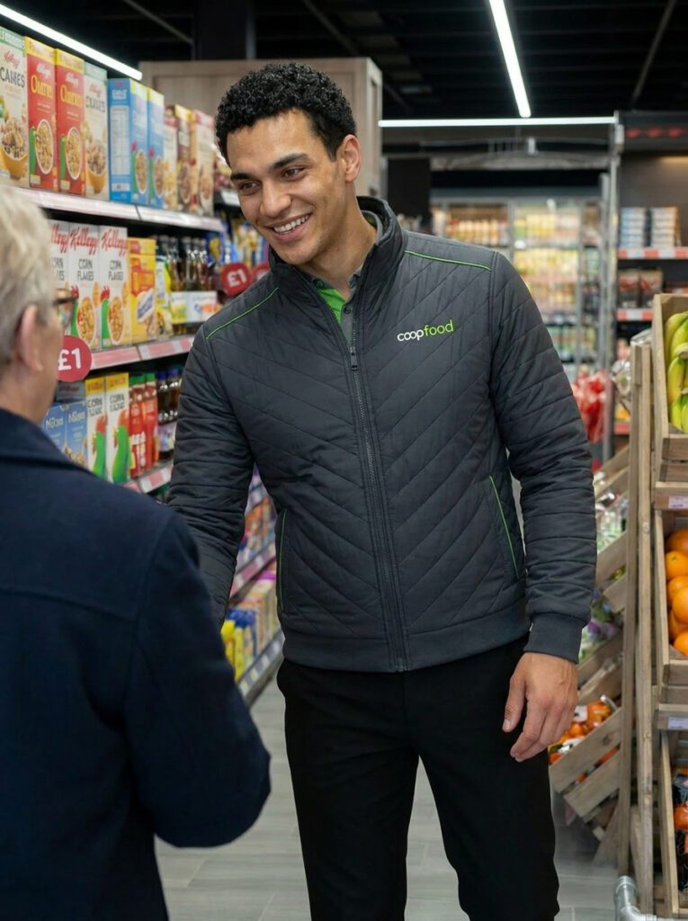 Southern Co-op - Colleague In Quilted Jacket On Shop Floor